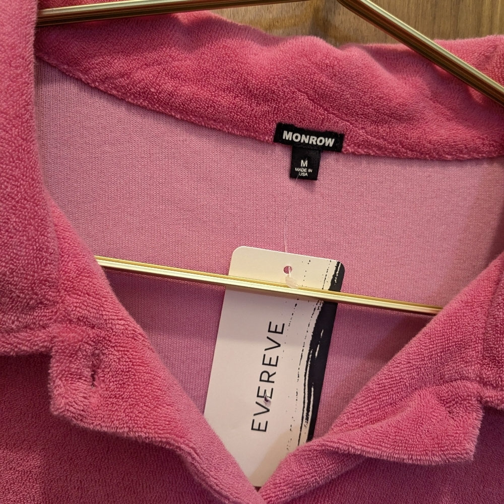 NWT Monroe M Azalea Pink Short Sleeve Button Down Terrycloth Pocket Shirt‎ - Picture 4 of 10